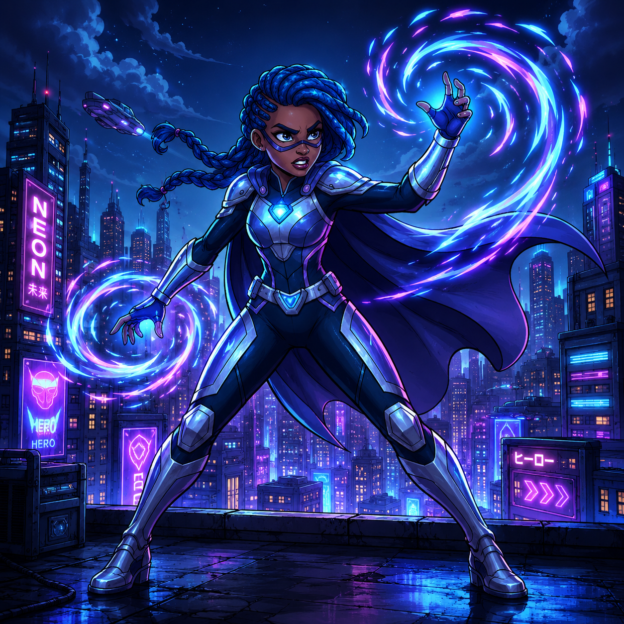 Futuristic superhero character as the reference image